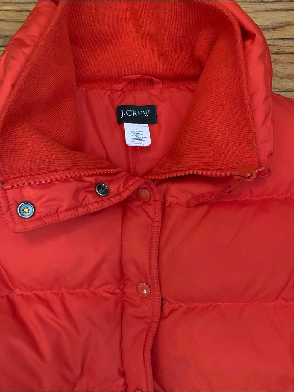 J. Crew Orange Quilted Puffer Jacket with Knit Collar